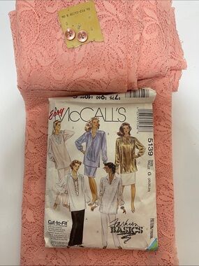 5/$25 Sewing Project McCall's Coral Lace Blouse Pre-cut Sz 24 & Sewing Pattern